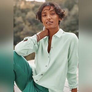 J. Jill Love Linen Green Petite Women's Button-Down Shirt ~XS Minimalist